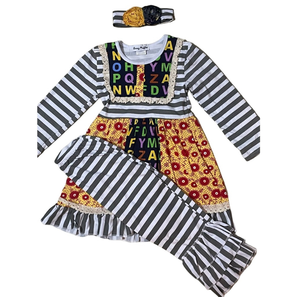 Colorful Alphabet Kids Dress with Stripes